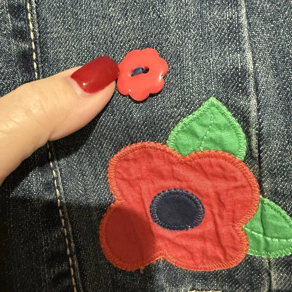 Gymboree Girls Floral Flare Stone Washed Boot Cut Jeans Size 5 Flowers Buttons